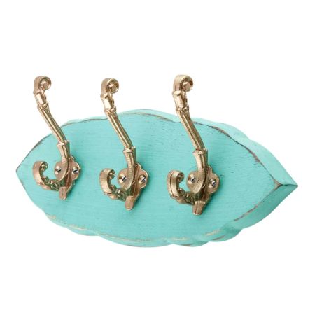 Sea Green Golden Small Wall Wooden Iron Hooks